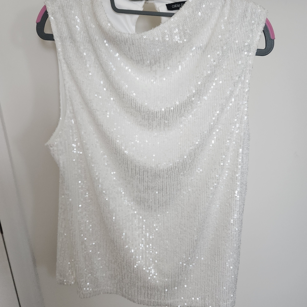 Cable & Gauge White Sequin Tank Top
